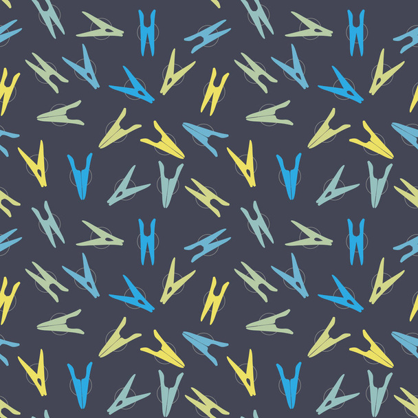 seamless vector pattern with colorul clothes pins scattered on a dark backgrounds - Vector, Image