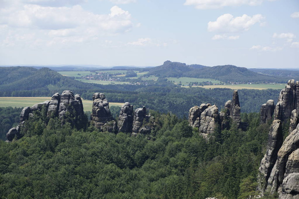 View over the Schrammsteine area and the landscape of Saxon Switzerland - Valokuva, kuva