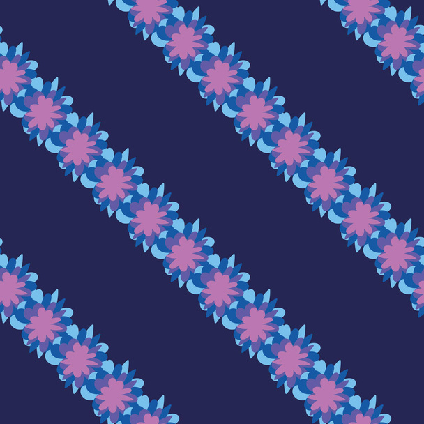varrat nélküli vektor átlós csíkok minta egyszerű virágos formák neon rózsaszín lila és kék - Vektor, kép