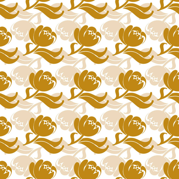 seamless vector pattern with golden flowers and leaves on a light background - Vector, Image