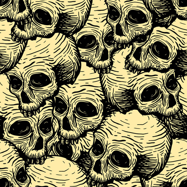 Seamless pattern with skulls. Vector hand drawing illustration - Vector, Image