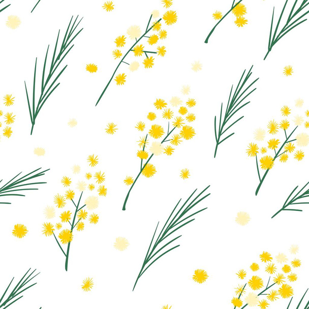 Naadloos patroon met mimosa bloemen en bladeren.Elegante bloemdecoraties. Vector illustratie. Vector botanische bloemen achtergrond. - Vector, afbeelding