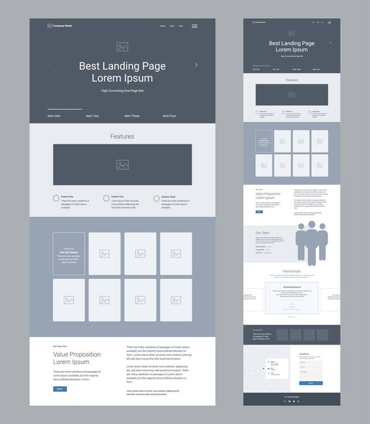 Landing page wireframe design for business. One page website layout template. Modern responsive design. Ux ui website. - Vector, Image
