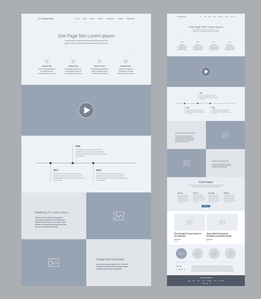 Landing page wireframe design for business. One page website layout template. Modern responsive design. Ux ui website. - Vector, Image