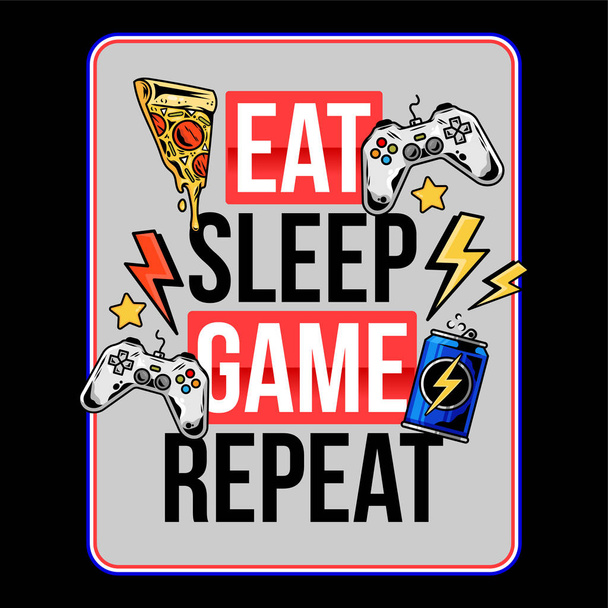 睡眠ゲームを食べる繰り返しトレンディーなオタク文化のスローガン - ベクター画像