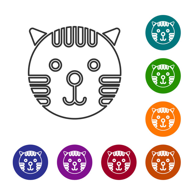 graue Linie Tiger Tierkreiszeichen Symbol isoliert auf weißem Hintergrund. astrologische Horoskopsammlung. setzen Sie Symbole in Farbkreis-Buttons. Vektorillustration - Vektor, Bild