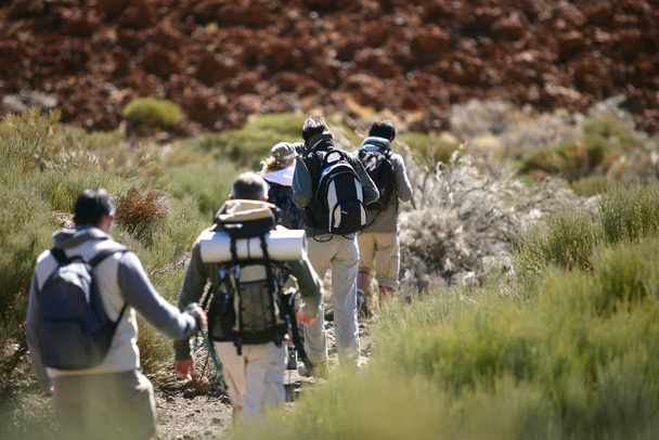 men and women walking with hiking backpack - Photo, Image