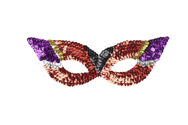 Multicolour fancy carnival mask with beads isolated on a white background - Photo, Image