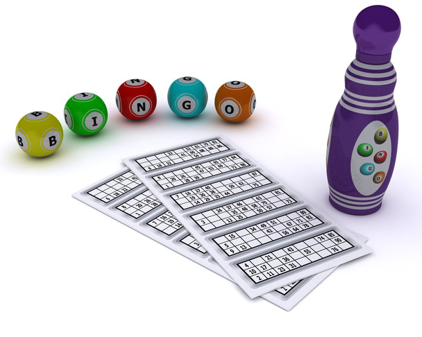 Bingo balls and card with dabber pen - Photo, Image