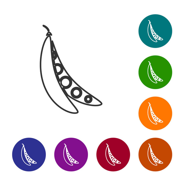 Línea gris Icono de frijoles de riñón aislado sobre fondo blanco. Establecer iconos en botones de círculo de color. Ilustración vectorial
 - Vector, Imagen