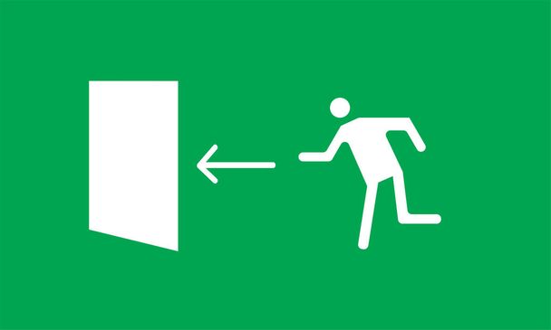 Evacuation plate Exit here Illustration. Fire safety. Green color Fire emergency exit sign - Vector, Image
