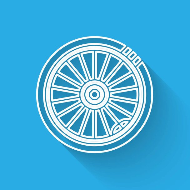 White line Car wheel icon isolated with long shadow. Vector Illustration - Vector, Image