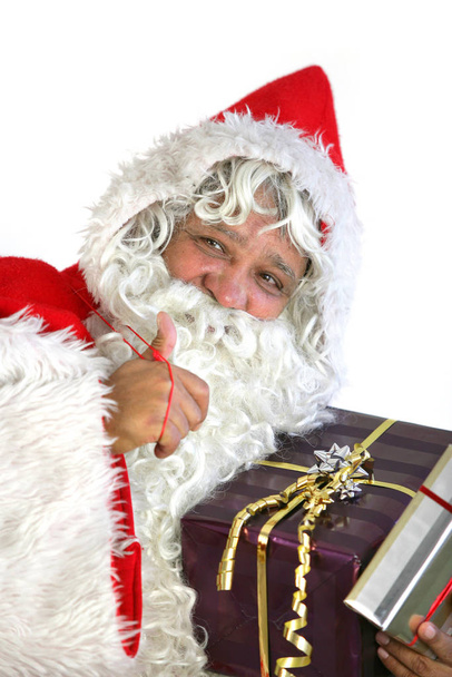 Father Christmas with gifts on white background - Zdjęcie, obraz