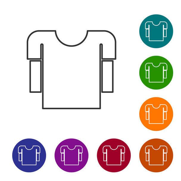 Γκρι γραμμή Μακρύ μανίκι πουκάμισο εικονίδιο απομονώνονται σε λευκό φόντο. Ορισμός εικονιδίων σε χρωματιστά κουμπιά κύκλου. Εικονογράφηση διανύσματος - Διάνυσμα, εικόνα