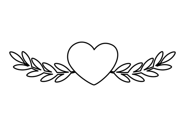 słodkie serce z gałęzi i liści odizolowanych ikona - Wektor, obraz