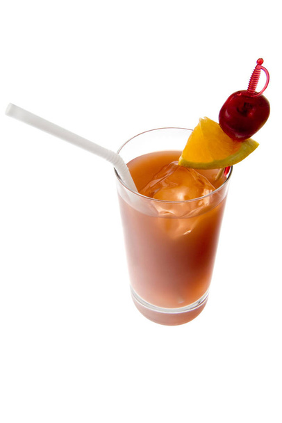 Bay Breeze mixed drink with cherry and orange garnish on white background - 写真・画像