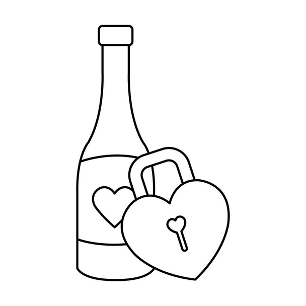 padlock in shape heart with bottle wine isolated icon - ベクター画像
