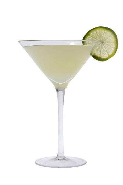 Gimlit mixed drink with lime slice on a white background - Photo, image
