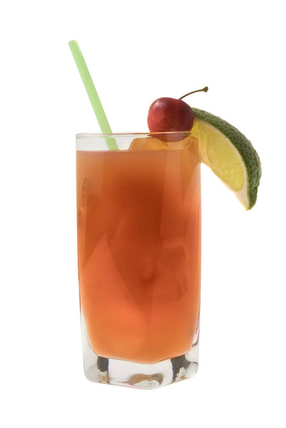 Seabreeze mixed drink with lime and cherry garnish on white background - Φωτογραφία, εικόνα