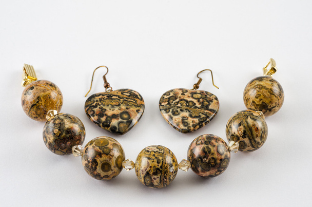 Jasper leopard skin bracelet and earings - Photo, Image