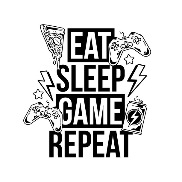 睡眠ゲームを食べる繰り返しトレンディーなオタク文化のスローガン - ベクター画像