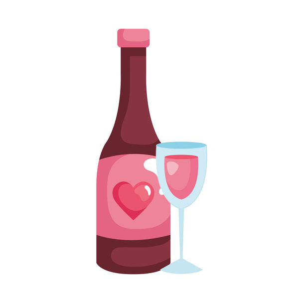 pohár sklenice s lahví vína izolované ikony - Vektor, obrázek