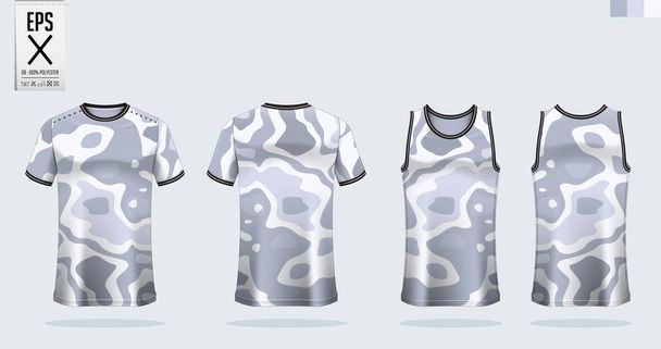 T-shirt design modelo de mockup esporte para camisola de futebol, kit de futebol. Camisola de basquetebol e camisola de corrida. Uniforme esportivo na vista frontal e traseira. Vetor
. - Vetor, Imagem