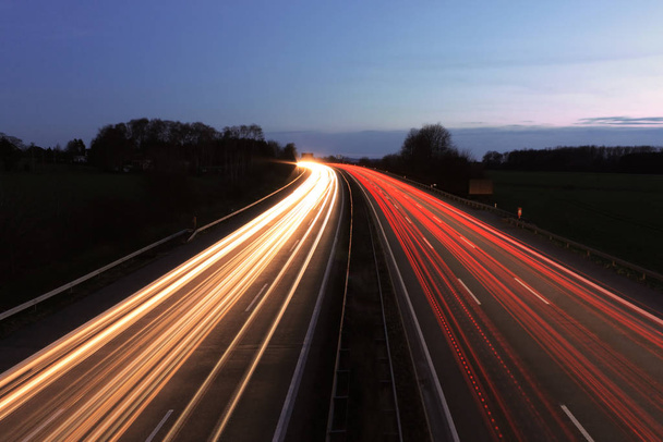 highway road at night, long term exposure - Photo, Image