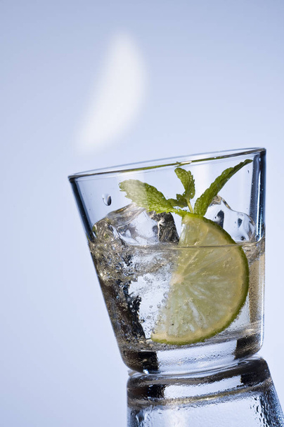 table water with lemon and mint leaf - Fotoğraf, Görsel