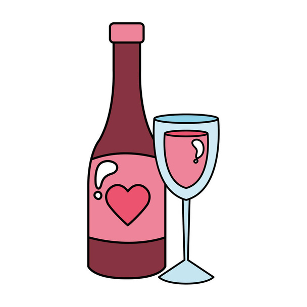 ボトルワインのアイコンが付いたカップグラス - ベクター画像