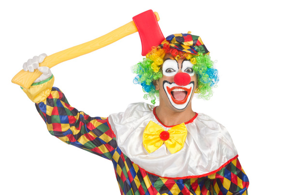 Clown avec hache isolée sur blanc - Photo, image