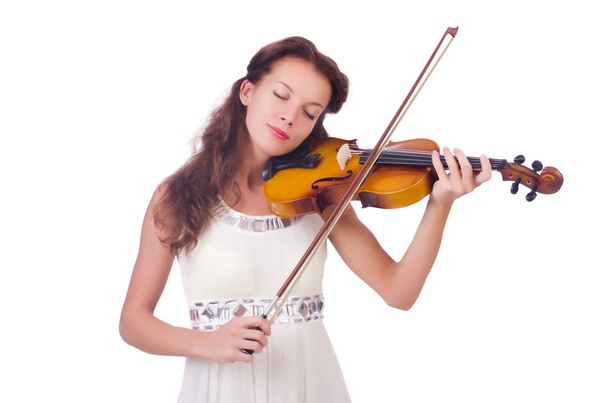 Mladá dívka s houslemi na bílém - Fotografie, Obrázek