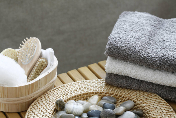 towels,stones and bath tubs - Photo, image