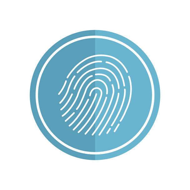Abstract thin line touch id logo. Concept of identification sign like fingermark labyrinth. Flat simple fashion logo. Graphic design of the art app in a circle with gradient neon fill. - Vector, Image