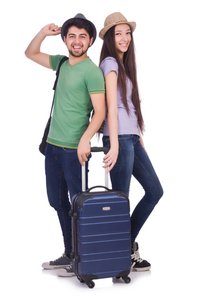 Students ready for travel on white - Photo, Image