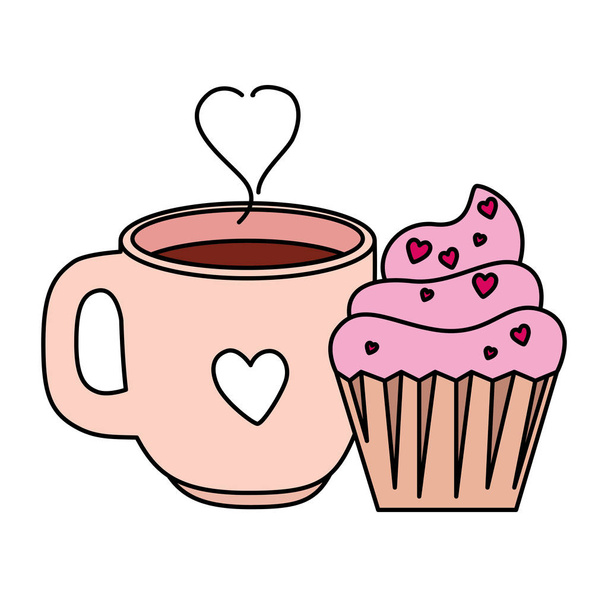 cup coffee with cupcake isolated icon - Wektor, obraz