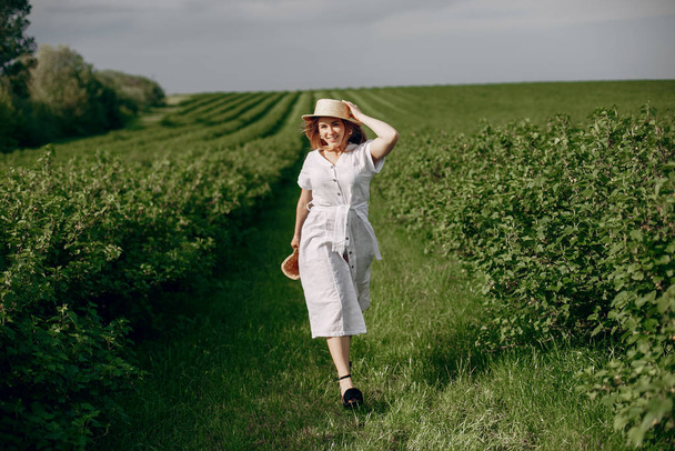 Elegant and stylish girl in a summer field - Fotoğraf, Görsel