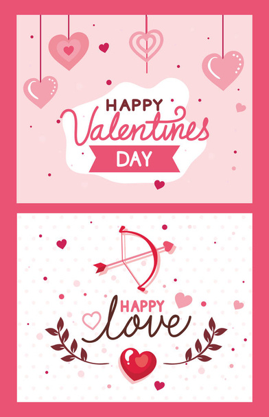 set cards of happy valentines day with decoration - Vector, Image