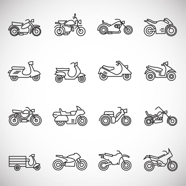 Motocykly ikony nastavit obrys na pozadí pro grafický a web design. Creative illustration concept symbol pro web nebo mobilní aplikaci. - Vektor, obrázek
