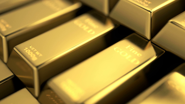 close up view of fine gold bars stacked into stairs - Footage, Video