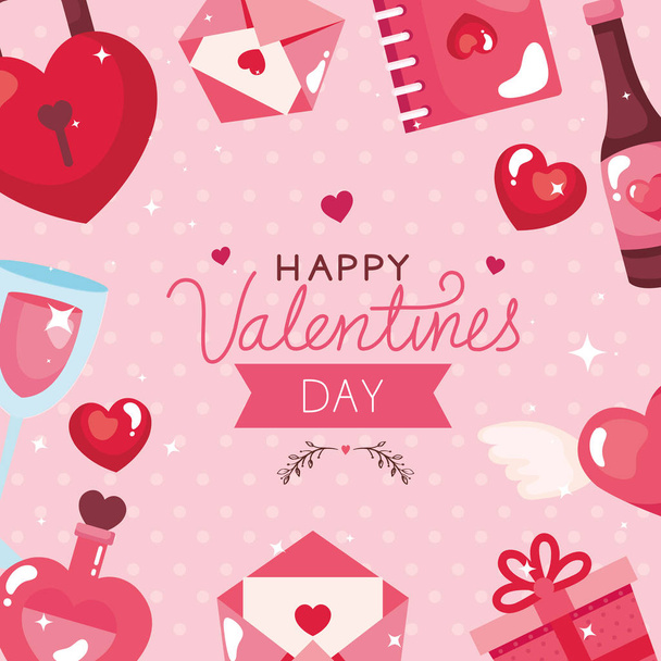 happy valentines day card with icons decoration - Vector, Image