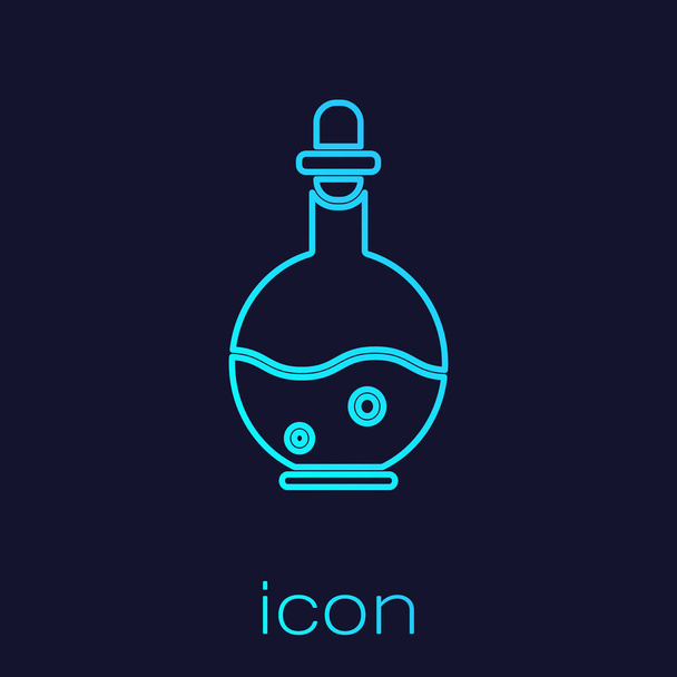 Tyrkysová linka Skleněná láhev s magickou ikonu elixír izolované na modrém pozadí. Počítačová hra. Vektorová ilustrace - Vektor, obrázek