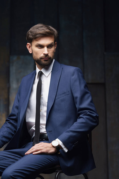 indoor photo of young handsome stylish businessman wearing suit - Φωτογραφία, εικόνα