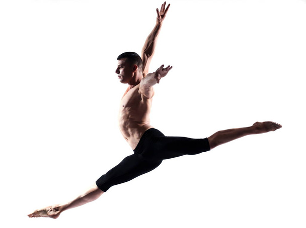 Man portrait gymnastic jump - Foto, afbeelding