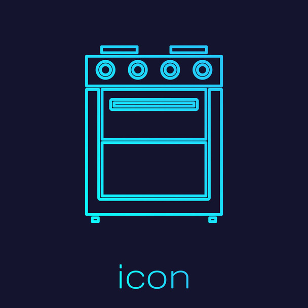 Turquoise line Oven icon isolated on blue background. Stove gas oven sign. Vector Illustration - Vector, Image