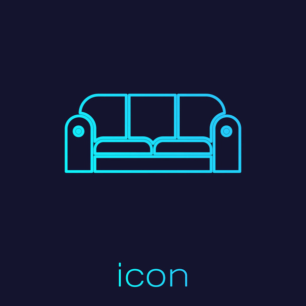 Turquoise line Sofa icon isolated on blue background. Vector Illustration - Vector, Image