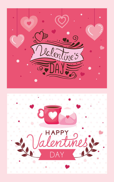set cards of happy valentines day with decoration - Vettoriali, immagini