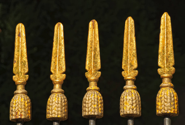 Goldfarbene Zaunspitzen - Gold-coloured railing pikes - Foto, imagen