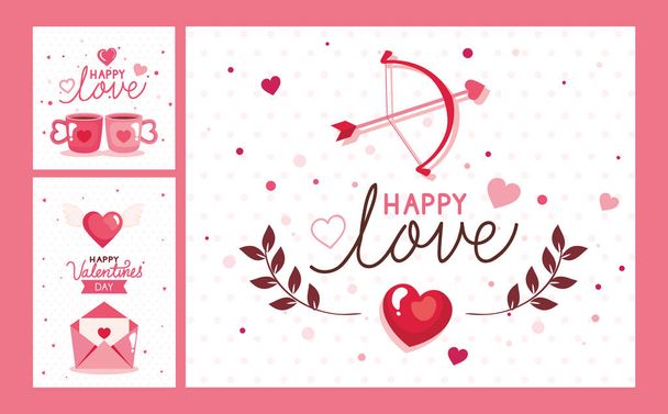 sada karet šťastného Valentýna s výzdobou - Vektor, obrázek