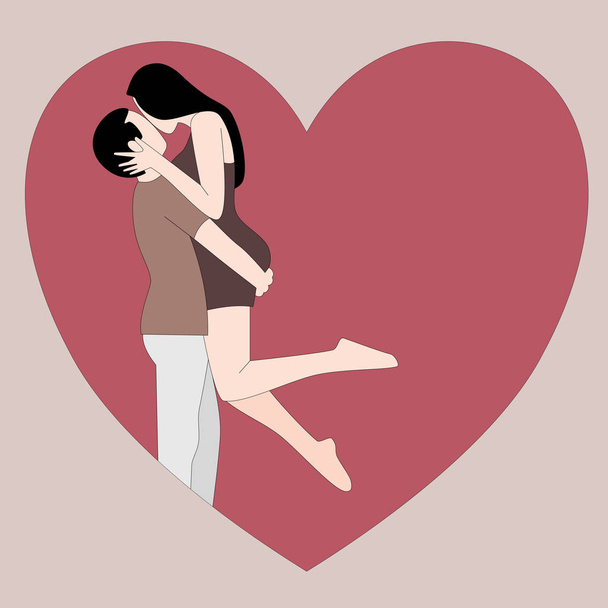 Love theme with happy couple encircling their lovers with arms.  - Vector, Image